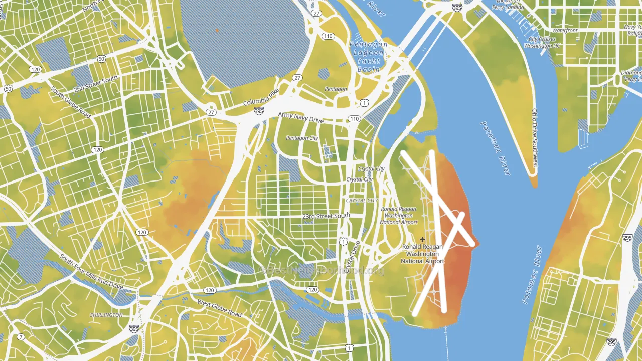 Bike Grade map of Aurora Highlands, Arlington, VA
