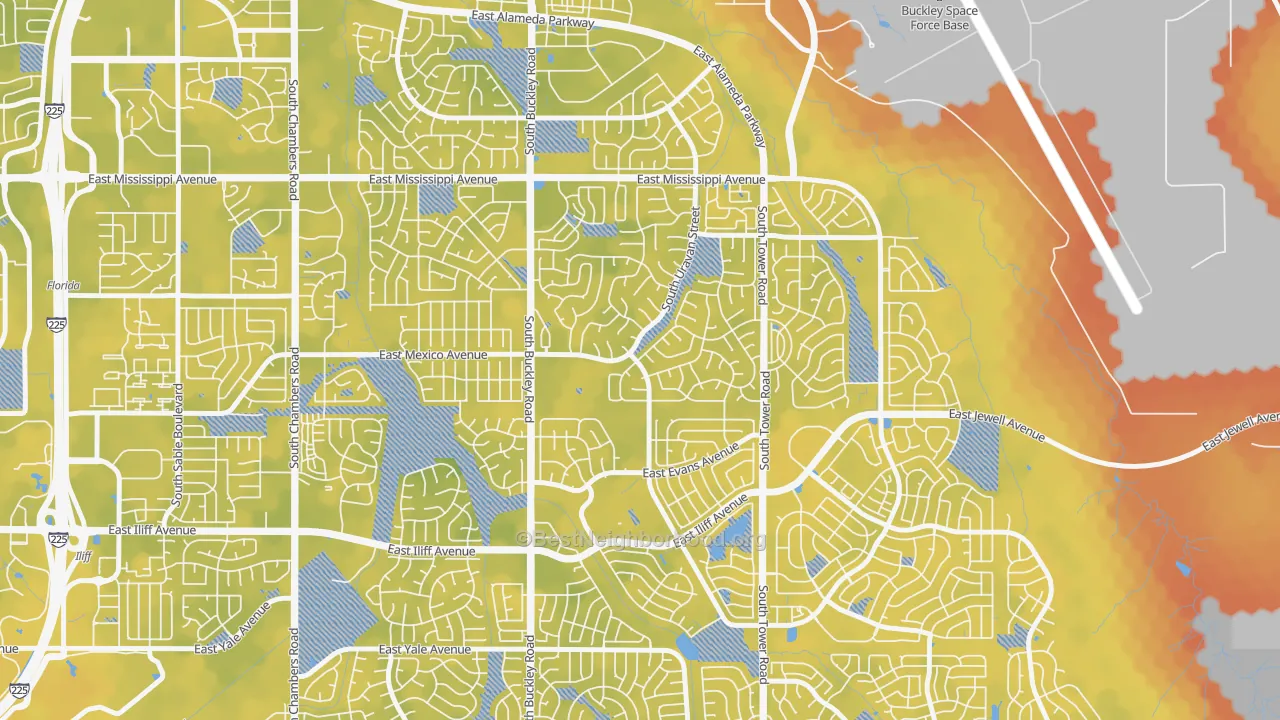 Bike Grade map of Aurora Highlands, Aurora, CO