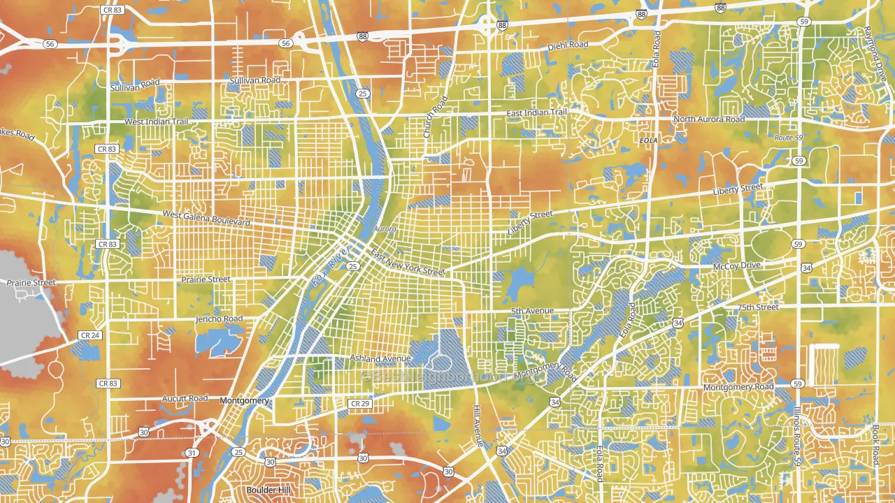 Bike Grade map of Aurora, IL