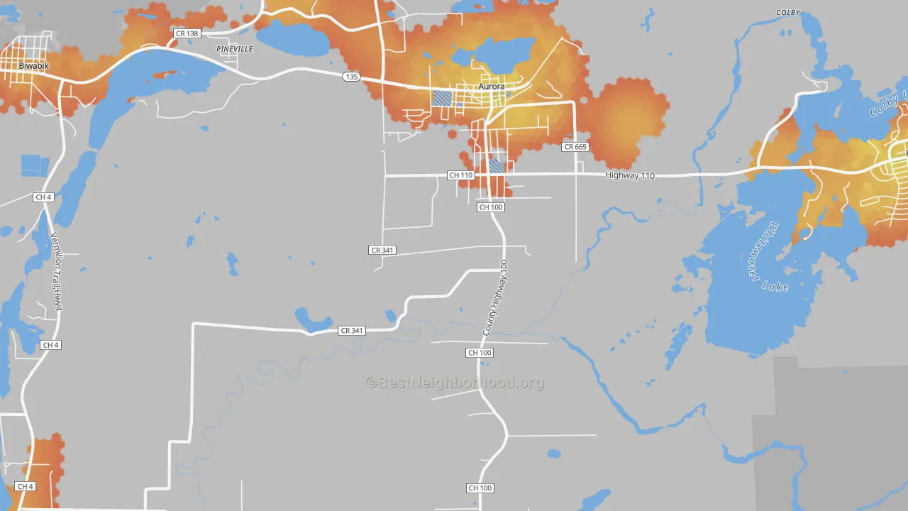 Bike Grade map of Aurora, MN