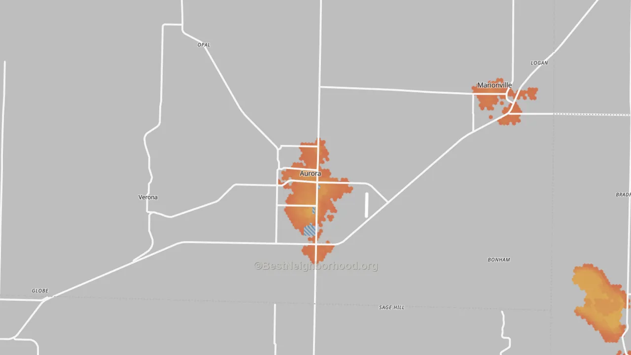 Bike Grade map of Aurora, MO