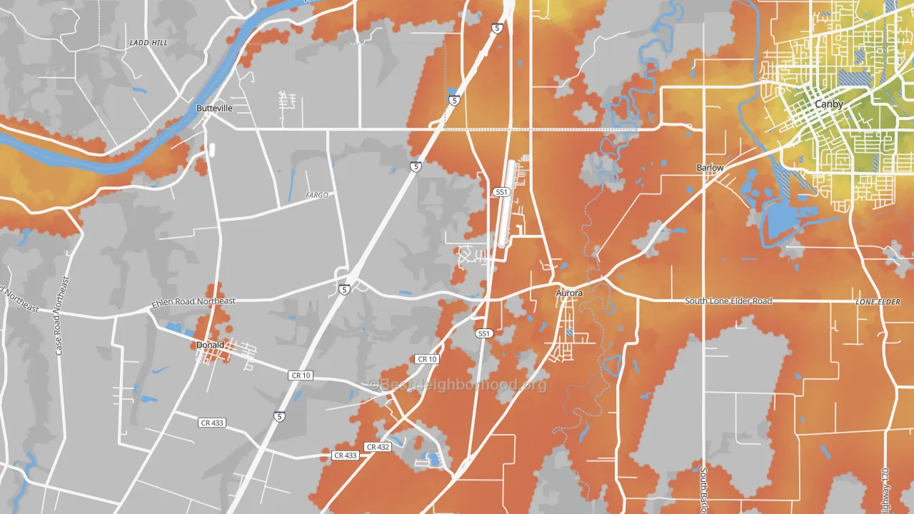 Bike Grade map of Aurora, OR