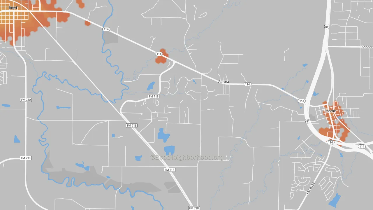 Bike Grade map of Aurora, TX