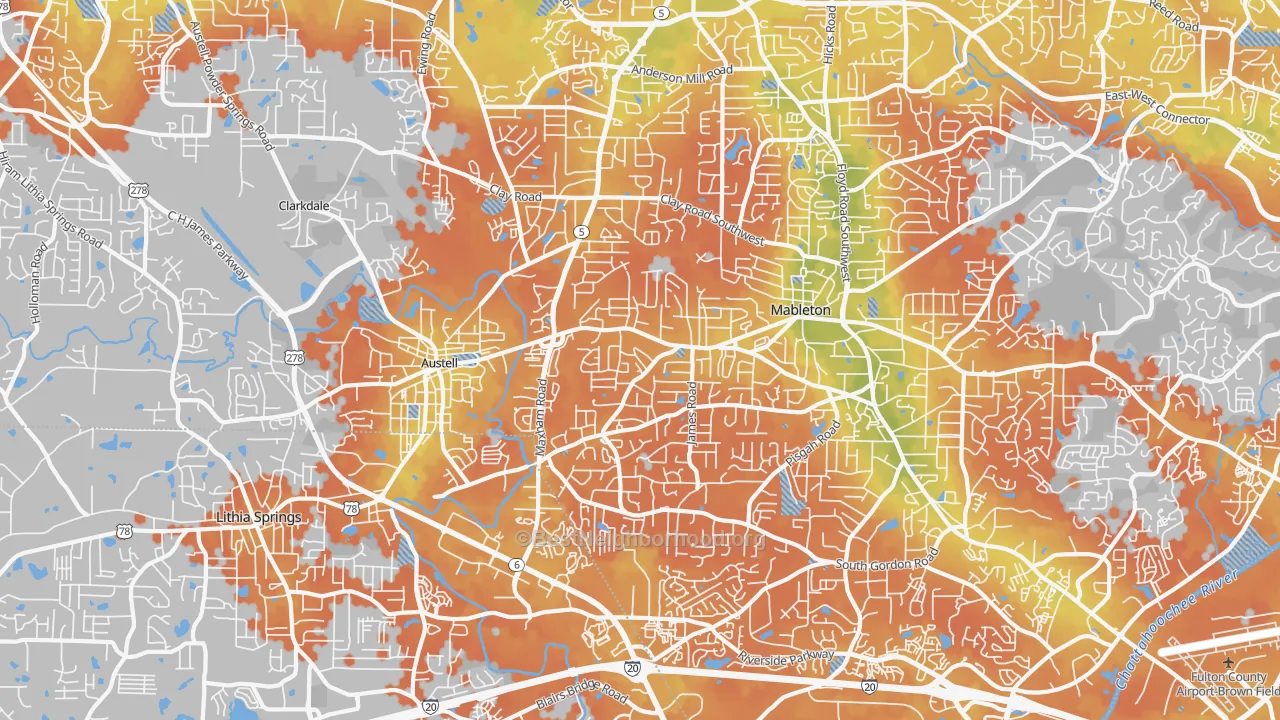 Bike Grade map of Austell, GA