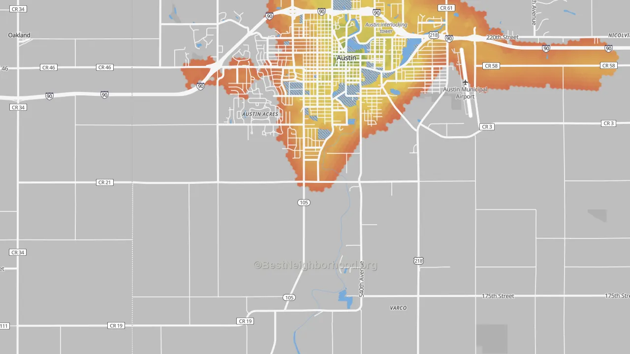 Bike Grade map of Austin Acres, MN