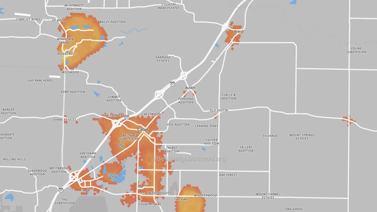 Bike Grade map of Austin, AR