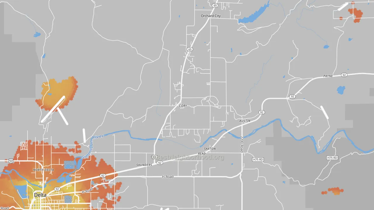 Bike Grade map of Austin, CO