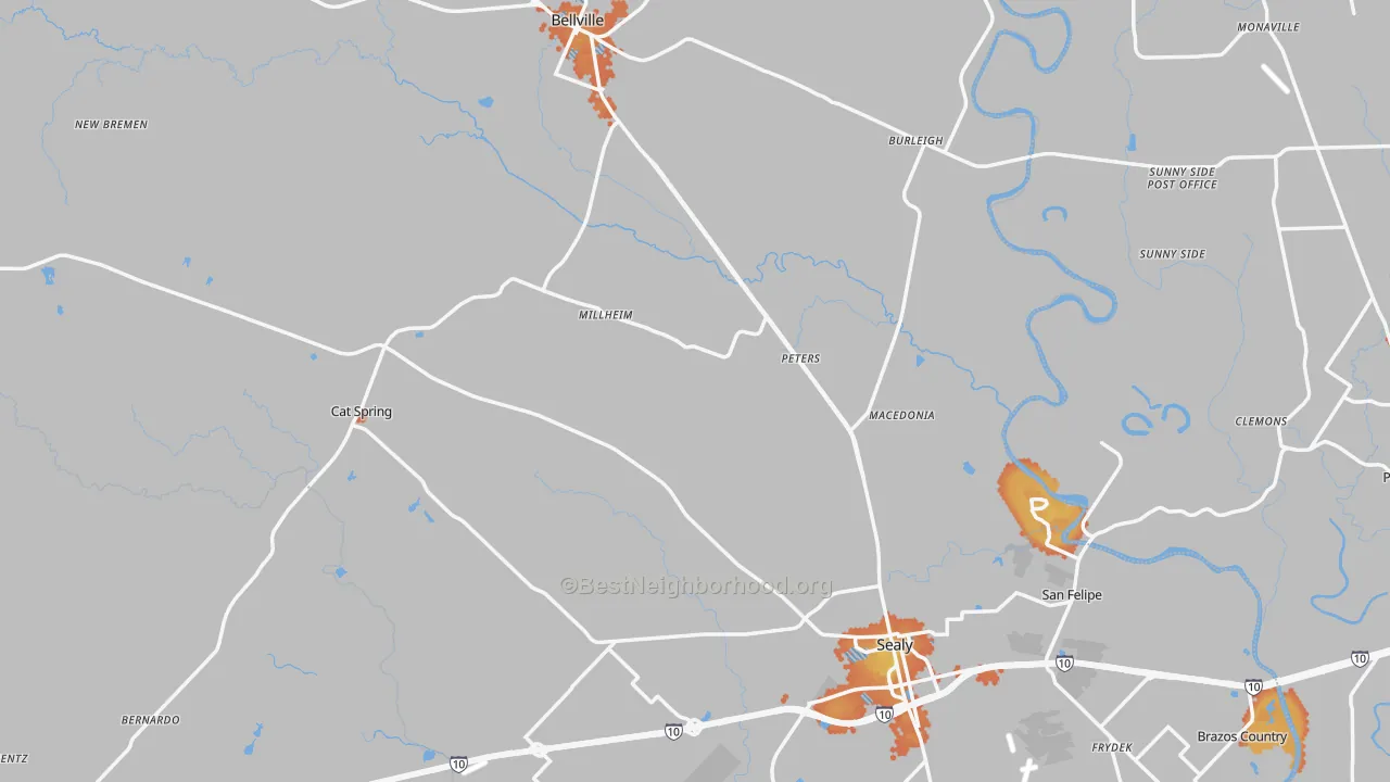 Bike Grade map of Austin County, TX
