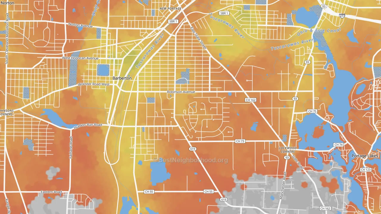 Bike Grade map of Austin Estates, Barberton, OH