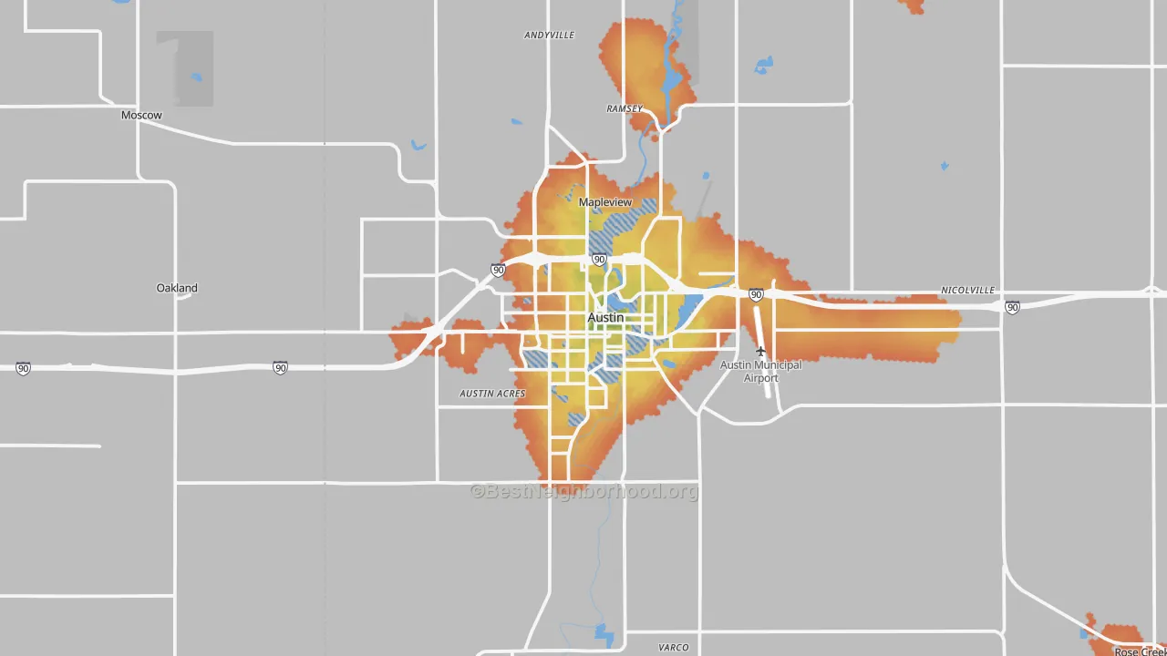 Bike Grade map of Austin, MN