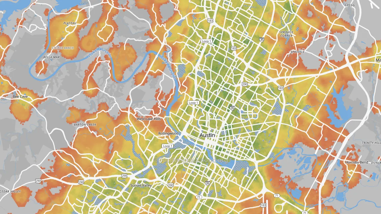 Bike Grade map of Austin, TX