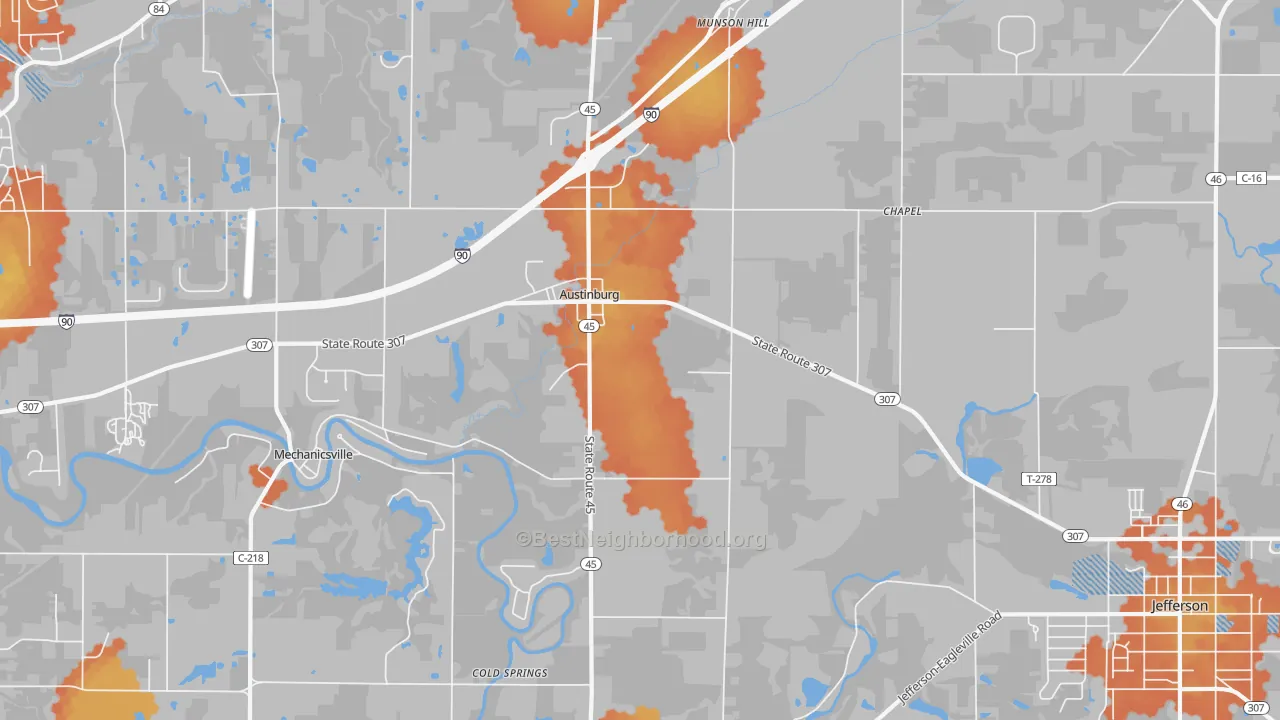 Bike Grade map of Austinburg, OH
