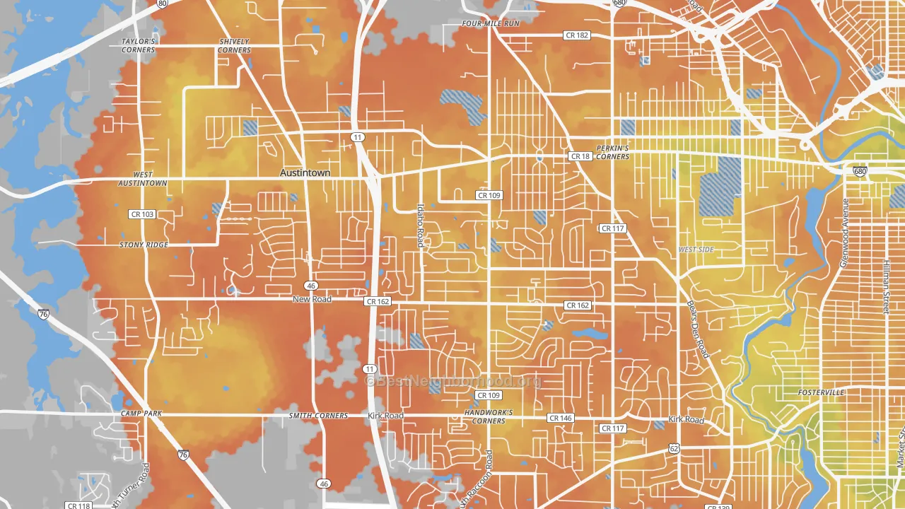 Bike Grade map of Austintown, OH