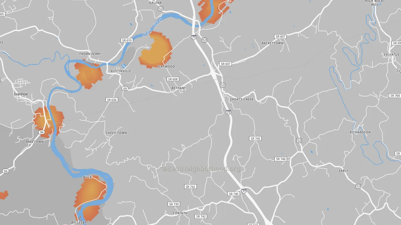Bike Grade map of Austinville, VA