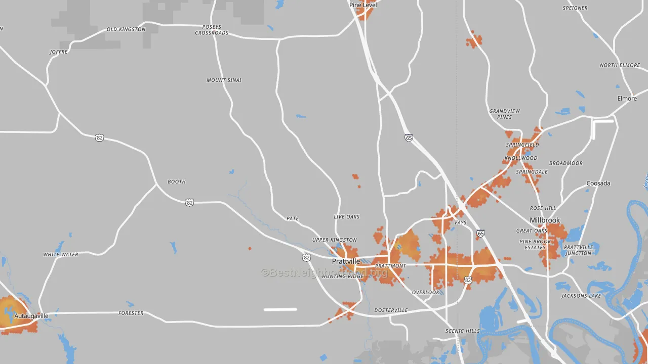 Bike Grade map of Autauga County, AL