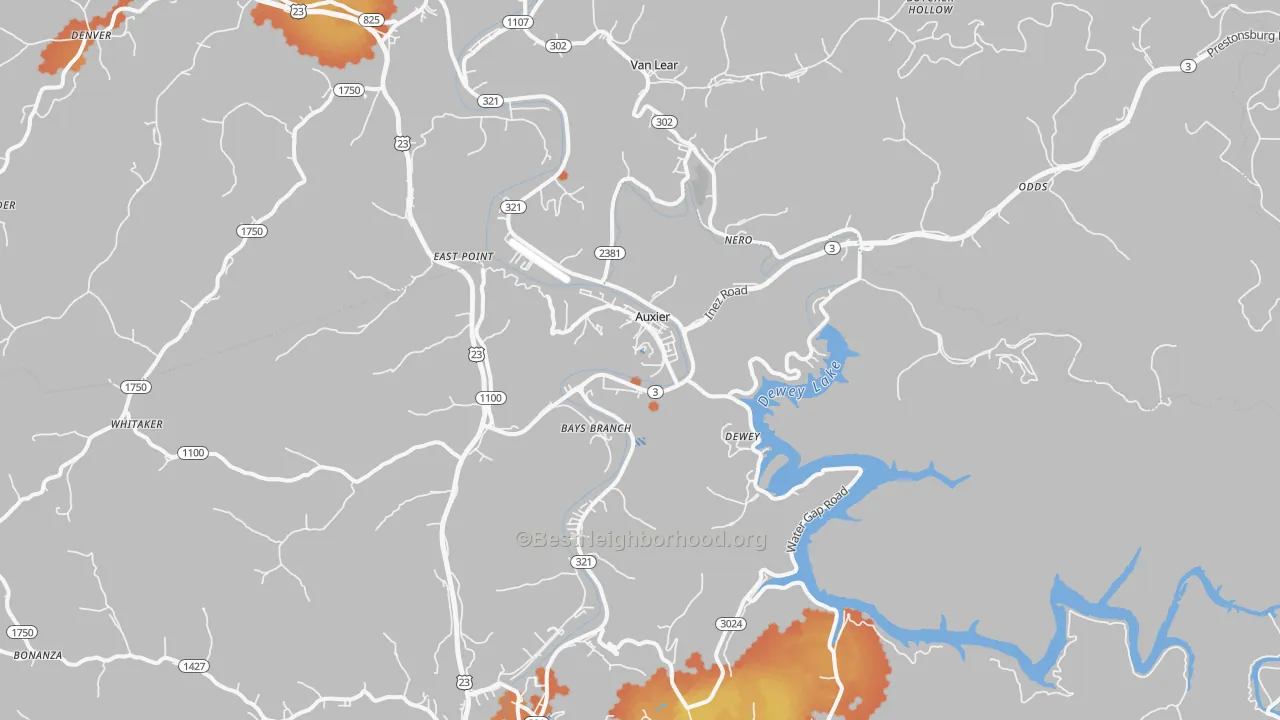 Bike Grade map of Auxier, KY