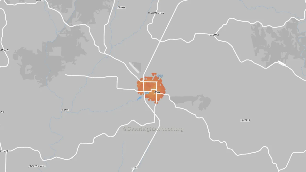 Bike Grade map of Ava, MO