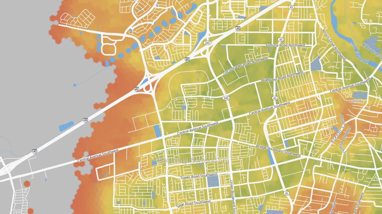 Bike Grade map of Avalon, Albuquerque, NM