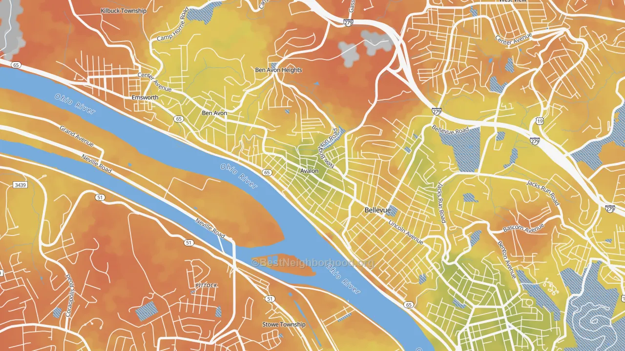 Bike Grade map of Avalon, PA