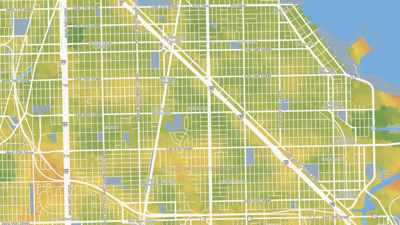 Bike Grade map of Avalon Park, Chicago, IL