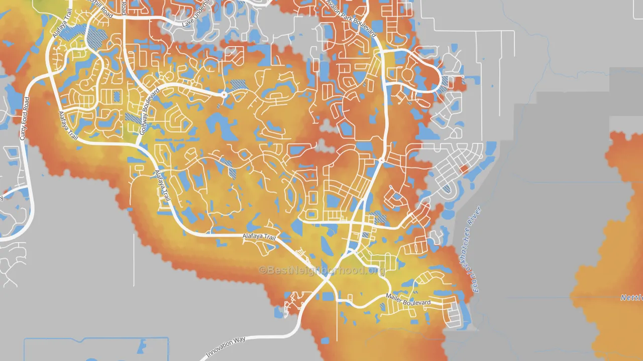 Bike Grade map of Avalon Park Northwest Village, Alafaya, FL