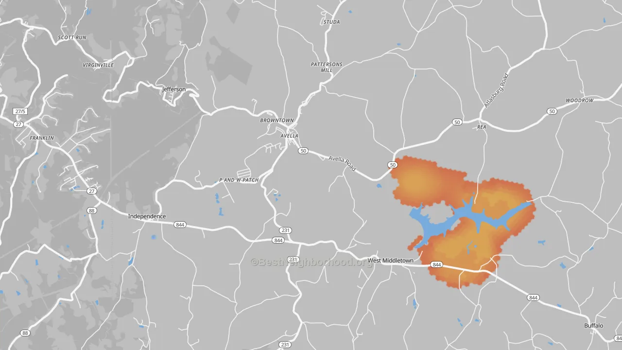 Bike Grade map of Avella, PA
