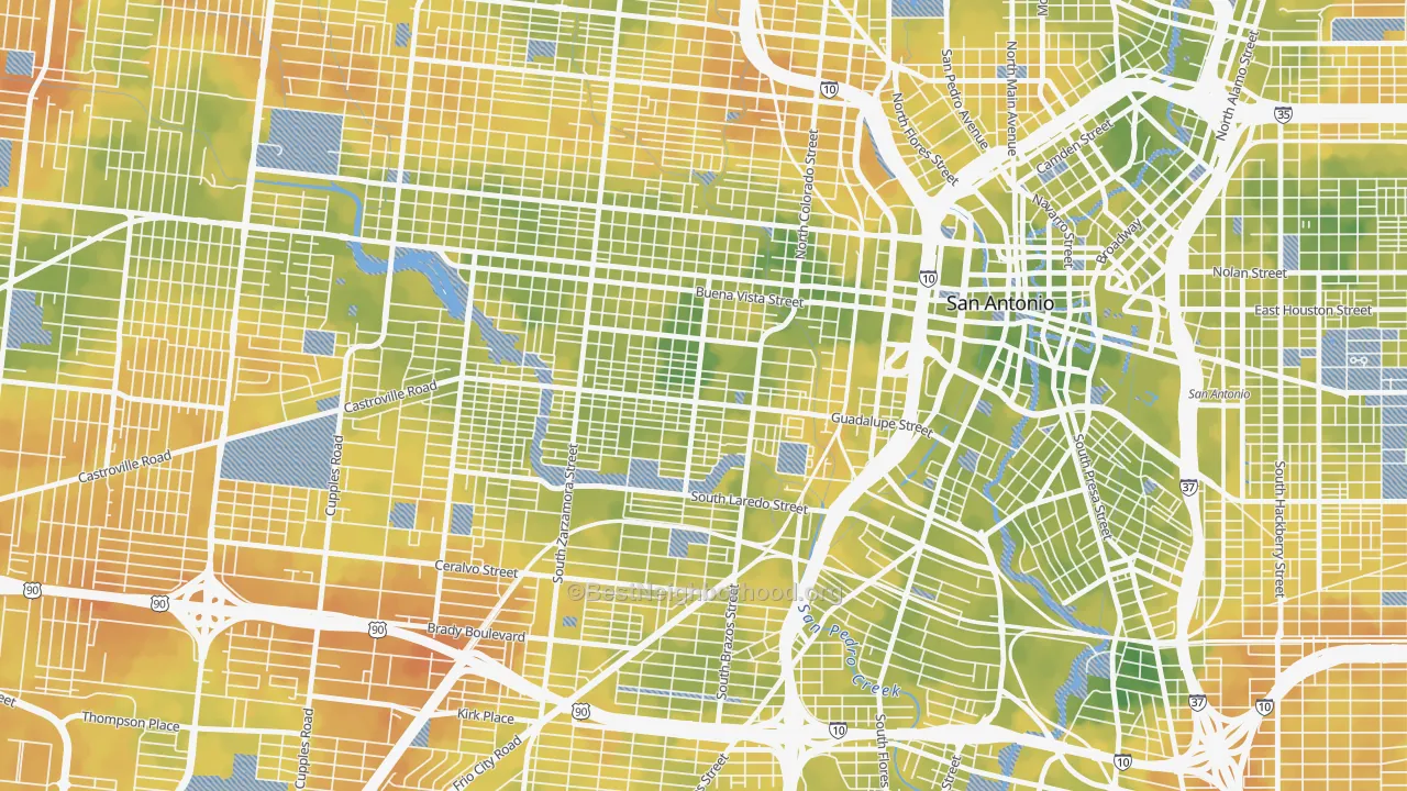 Bike Grade map of Avenida Guadalupe, San Antonio, TX