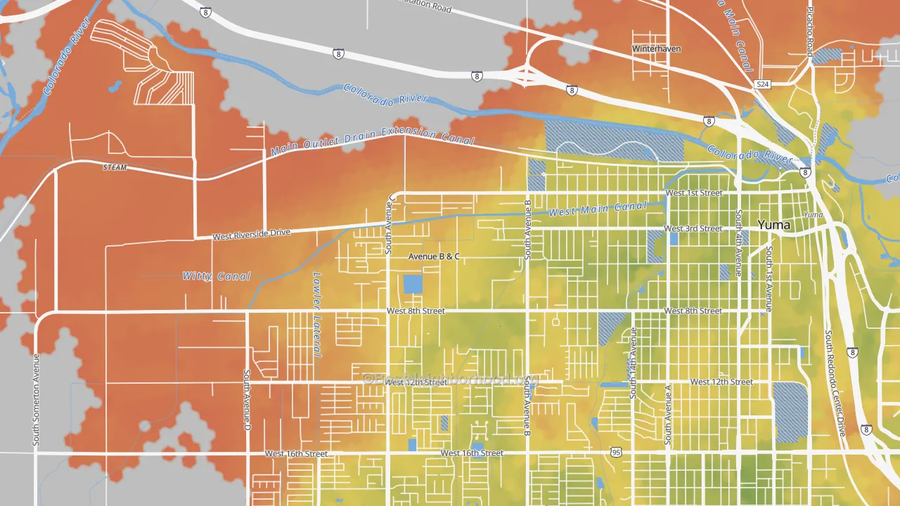 Bike Grade map of Avenue B and C, AZ