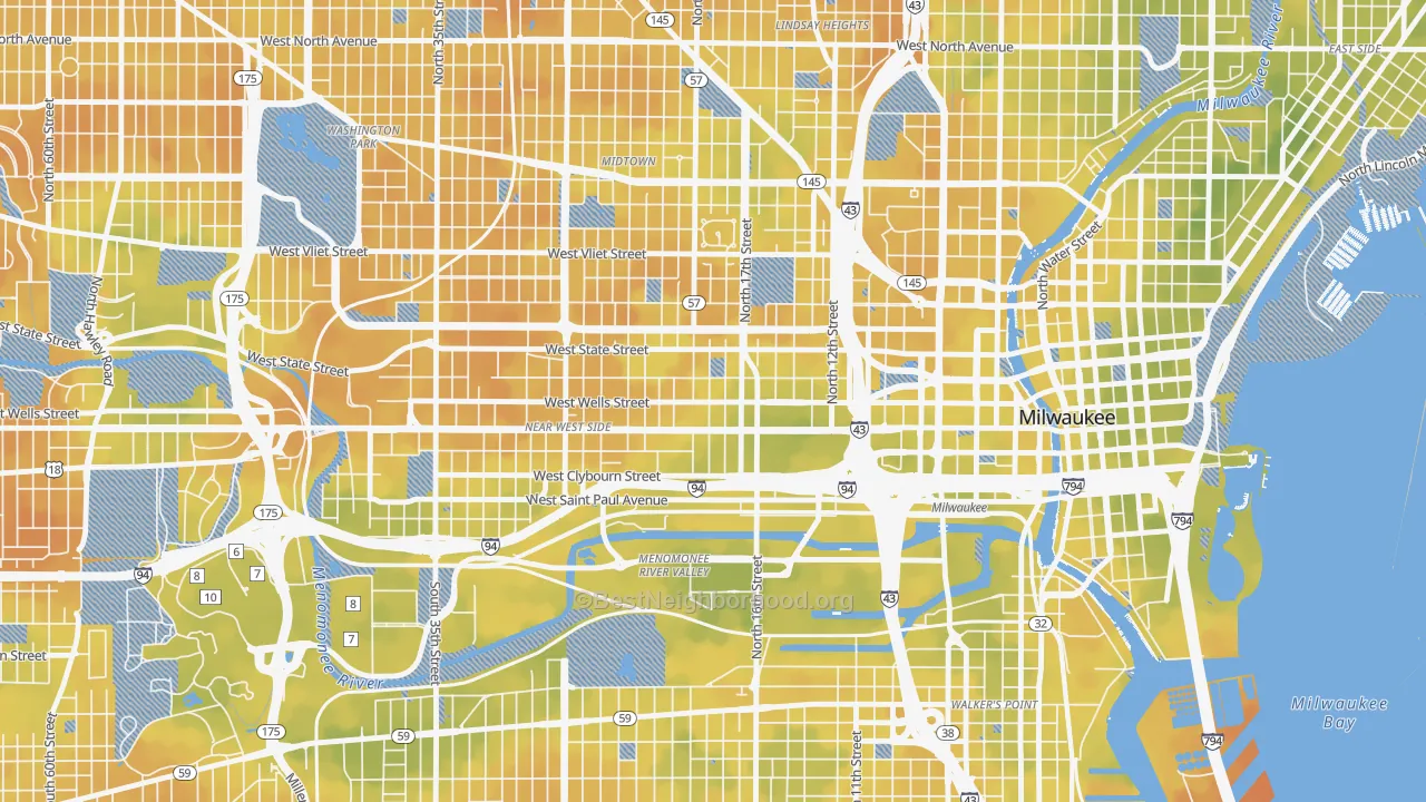 Bike Grade map of Avenues West, Milwaukee, WI