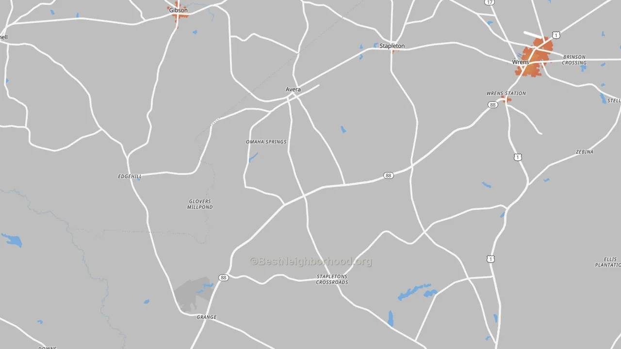 Bike Grade map of Avera, GA