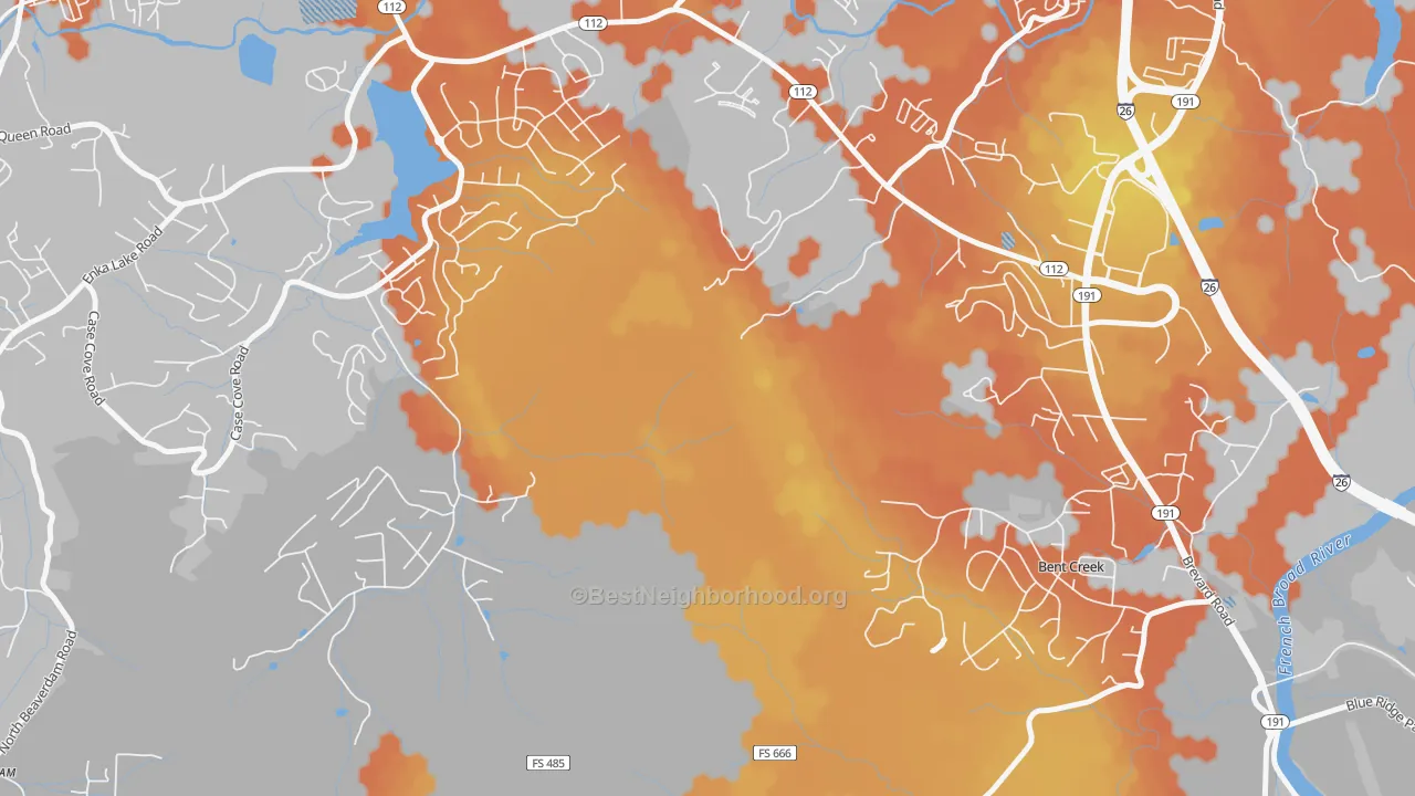 Bike Grade map of Avery Creek, NC