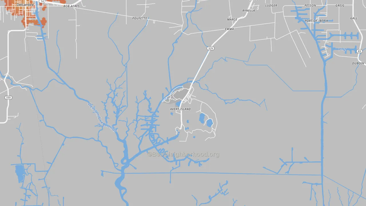 Bike Grade map of Avery Island, LA