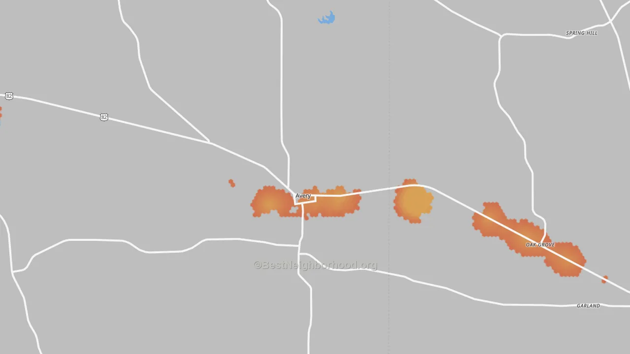 Bike Grade map of Avery, TX