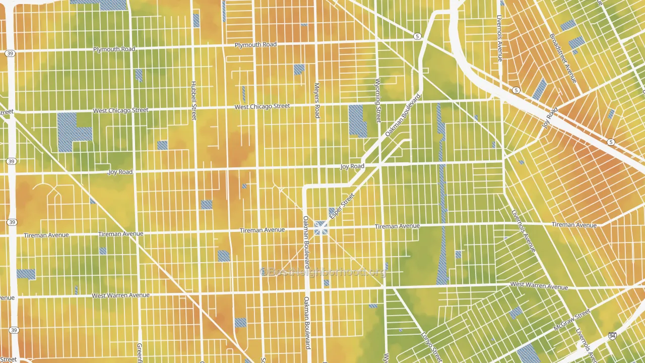 Bike Grade map of Aviation, Detroit, MI