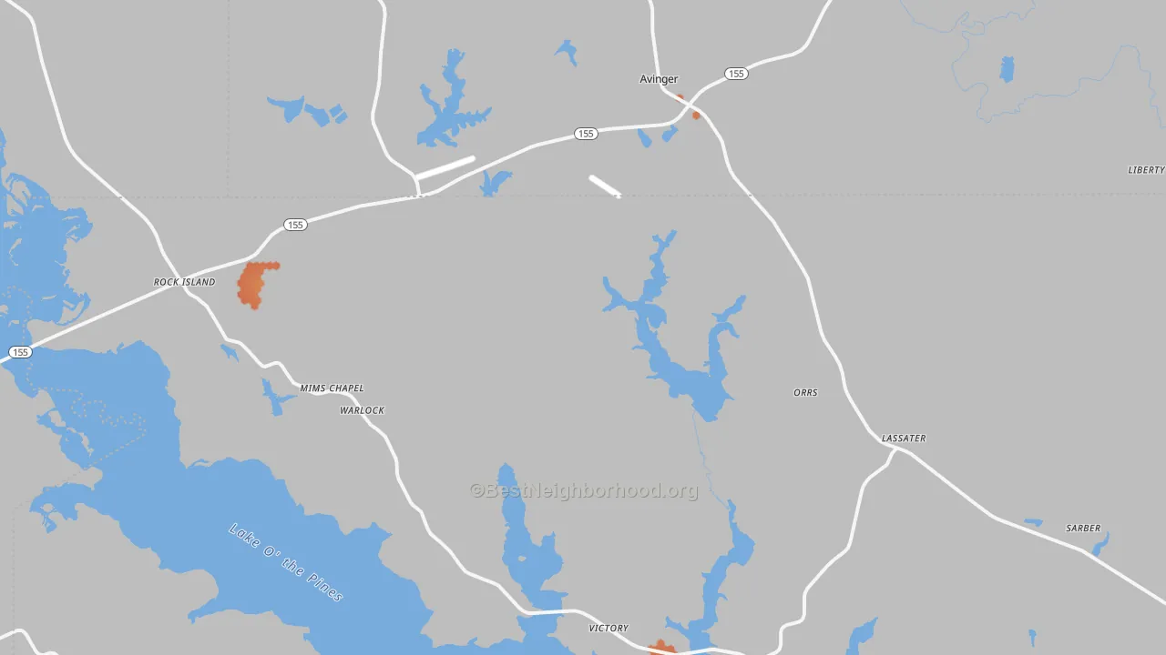 Bike Grade map of Avinger, TX