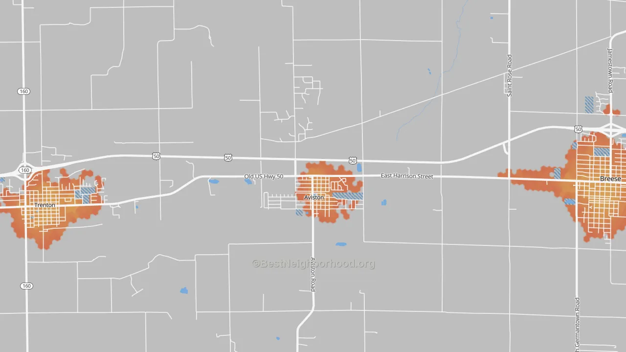 Bike Grade map of Aviston, IL