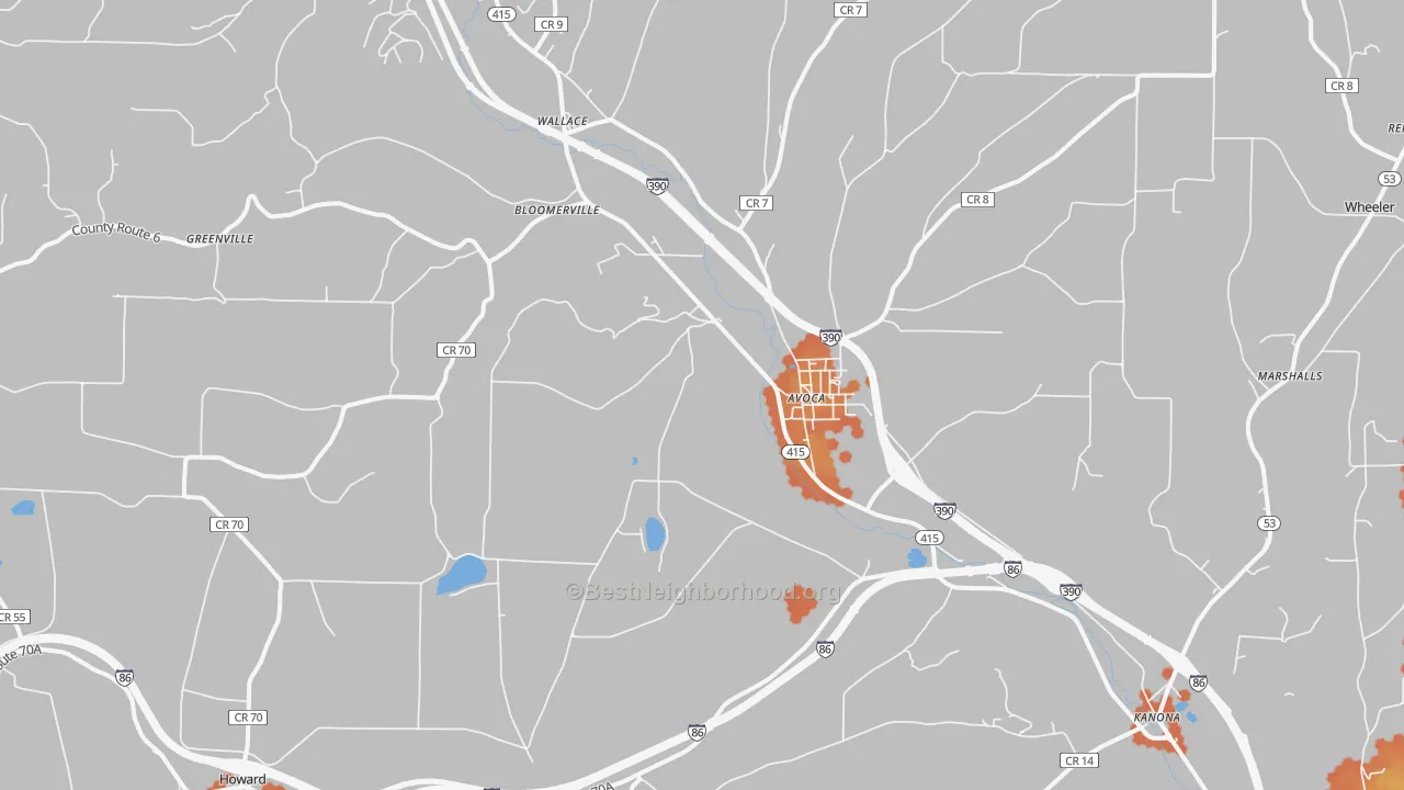Bike Grade map of Avoca, NY