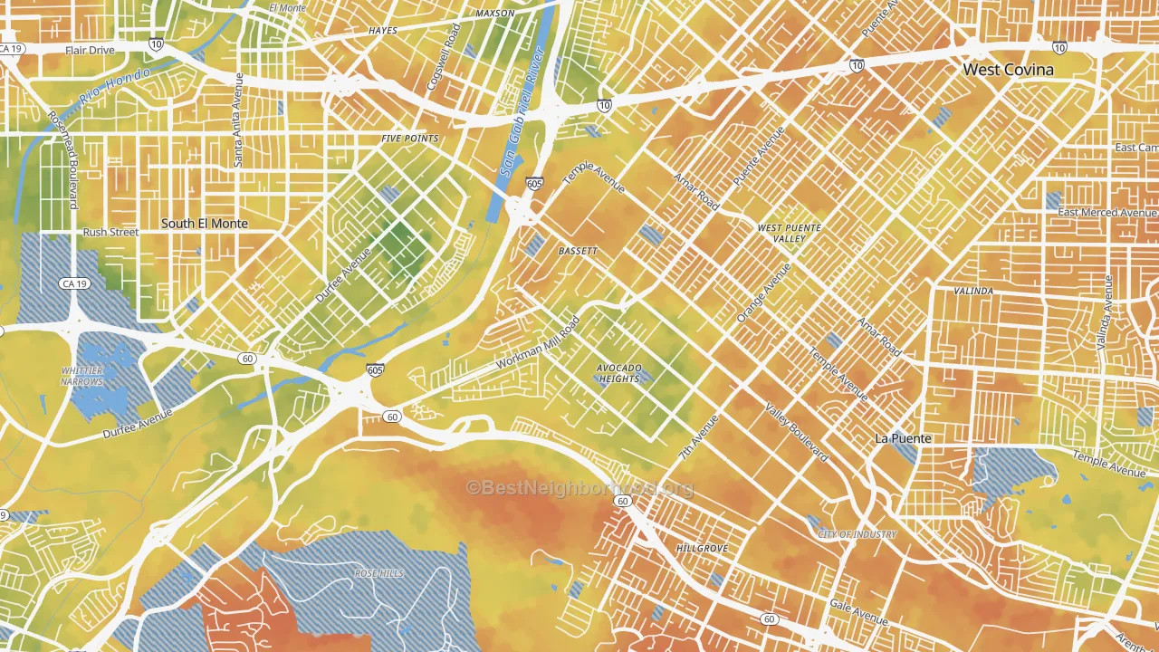 Bike Grade map of Avocado Heights, CA