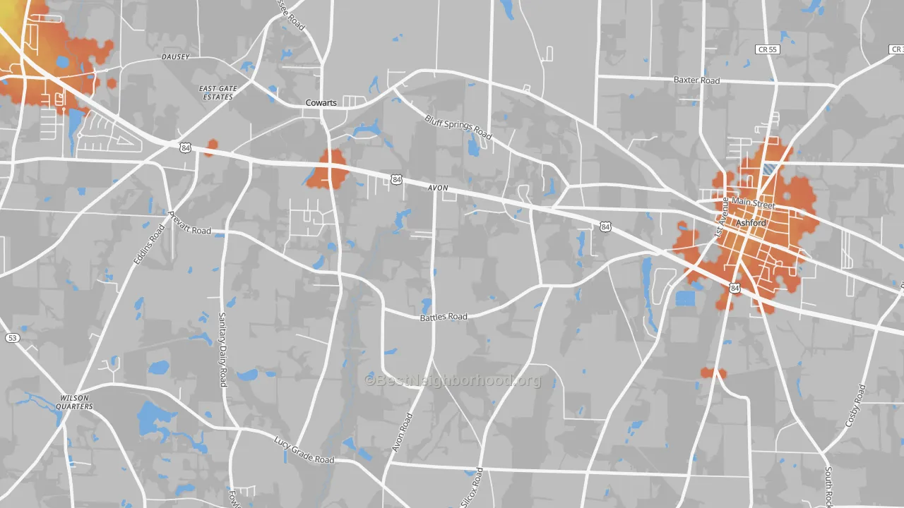Bike Grade map of Avon, AL