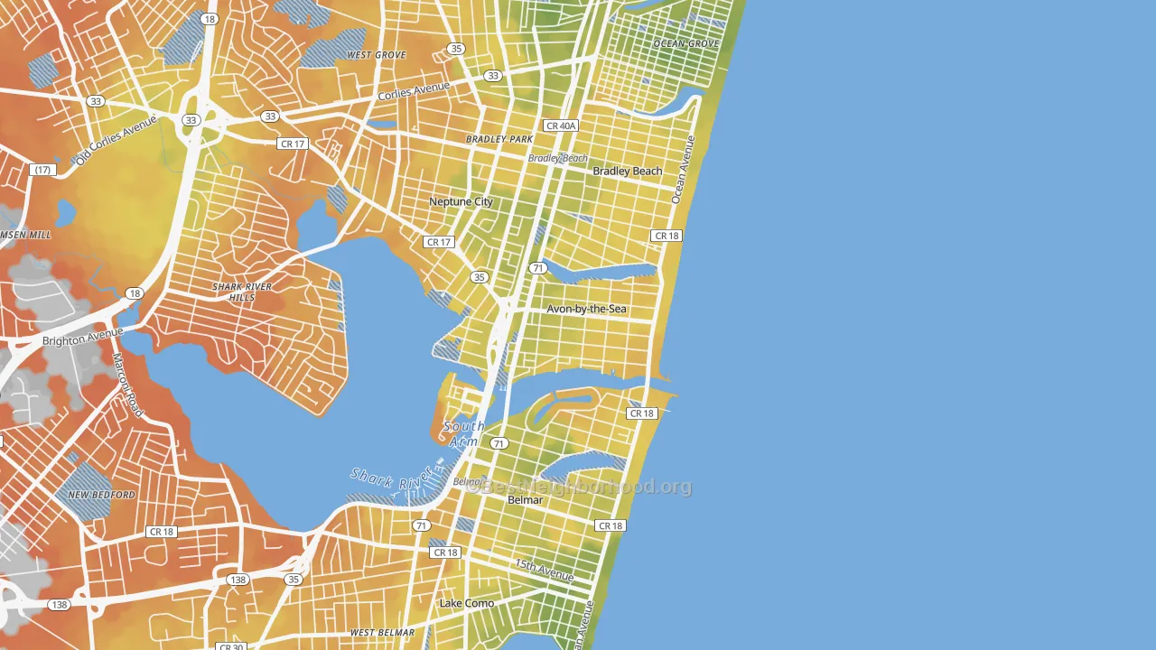 Bike Grade map of Avon-by-the-Sea, NJ