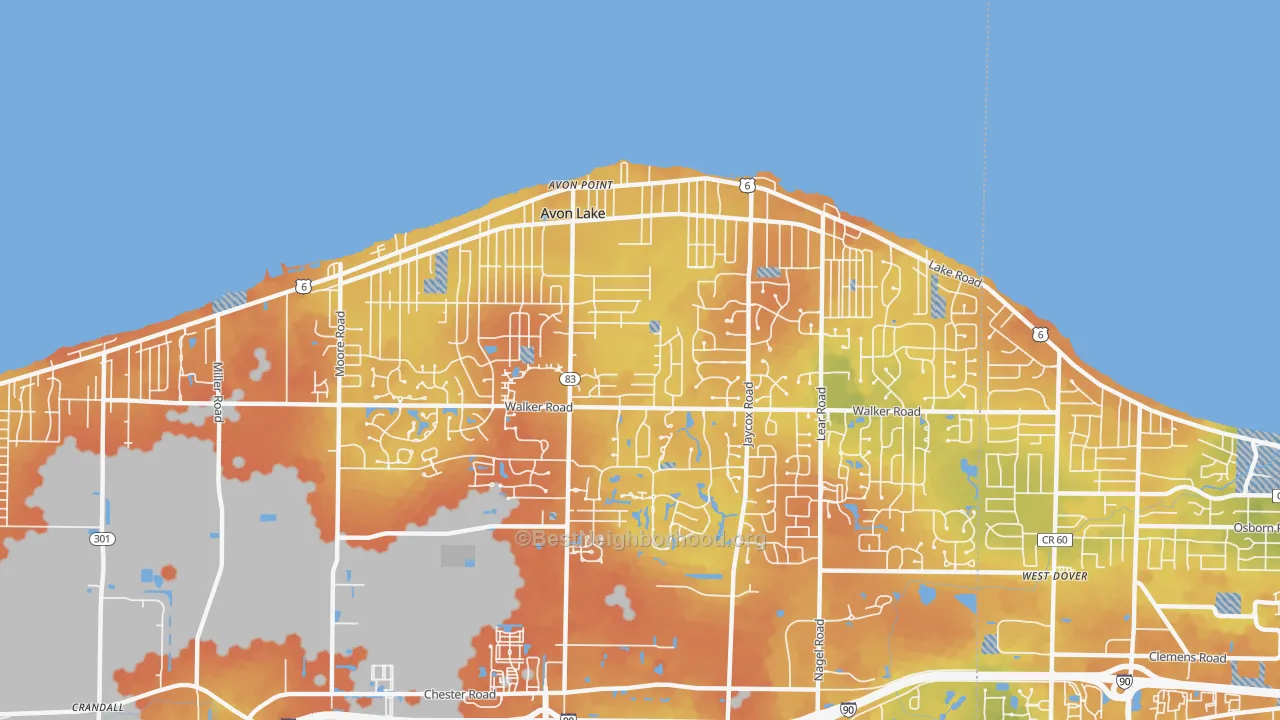 Bike Grade map of Avon Lake, OH