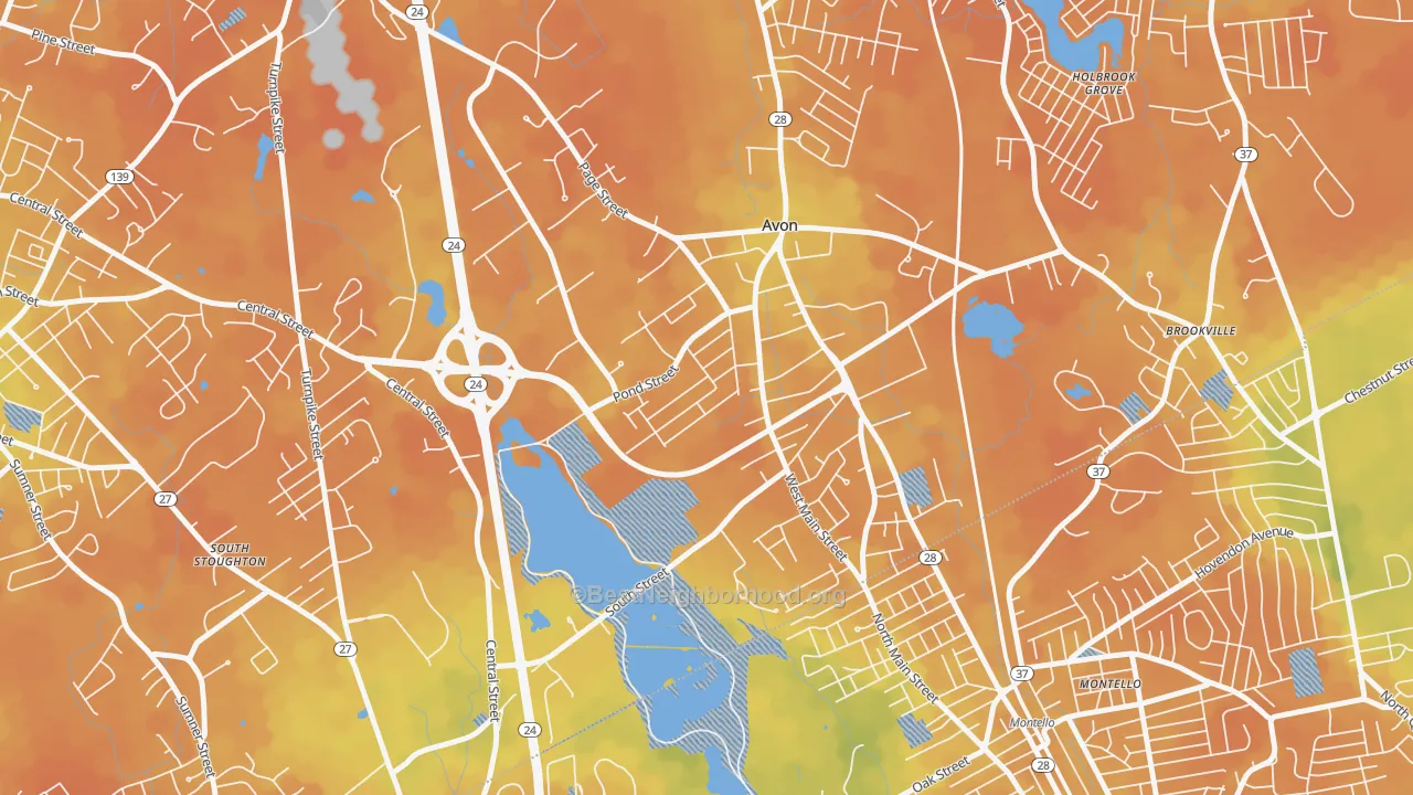 Bike Grade map of Avon, MA