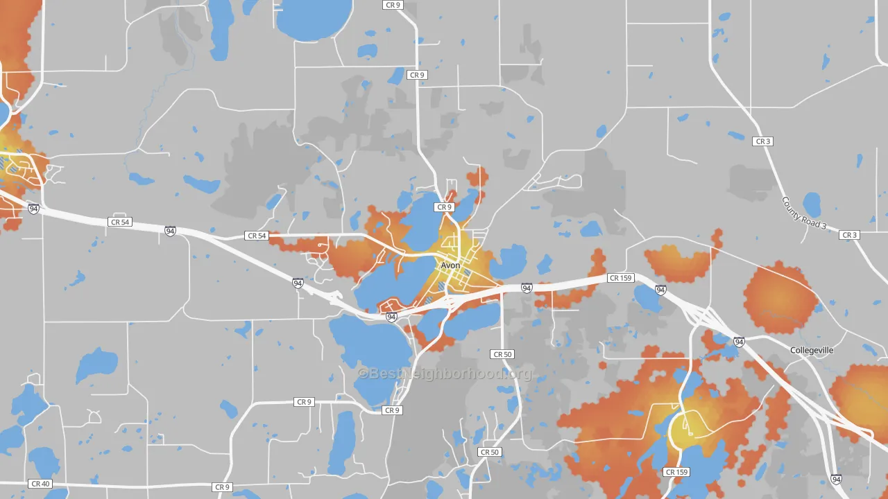 Bike Grade map of Avon, MN
