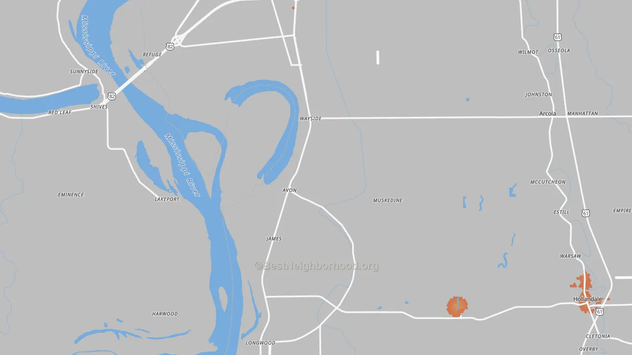 Bike Grade map of Avon, MS