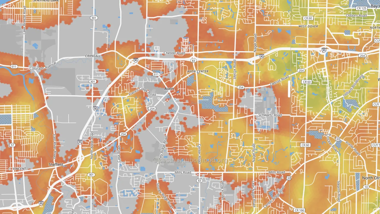Bike Grade map of Avon, OH