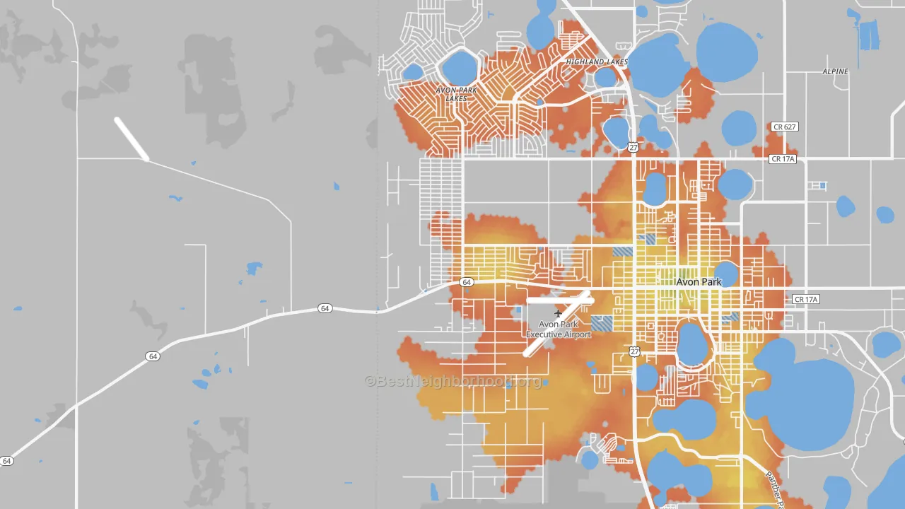 Bike Grade map of Avon Park Lakes, FL