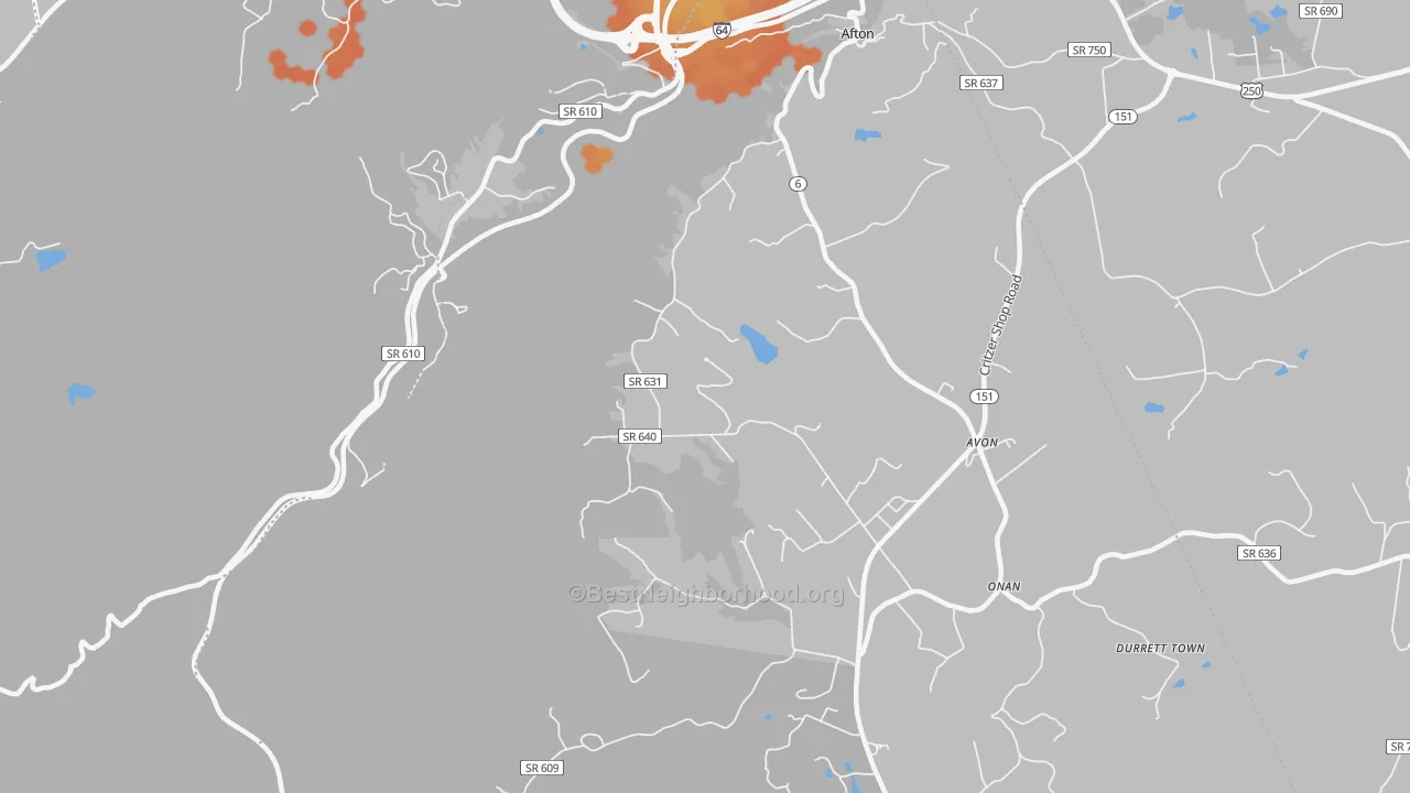 Bike Grade map of Avon, VA