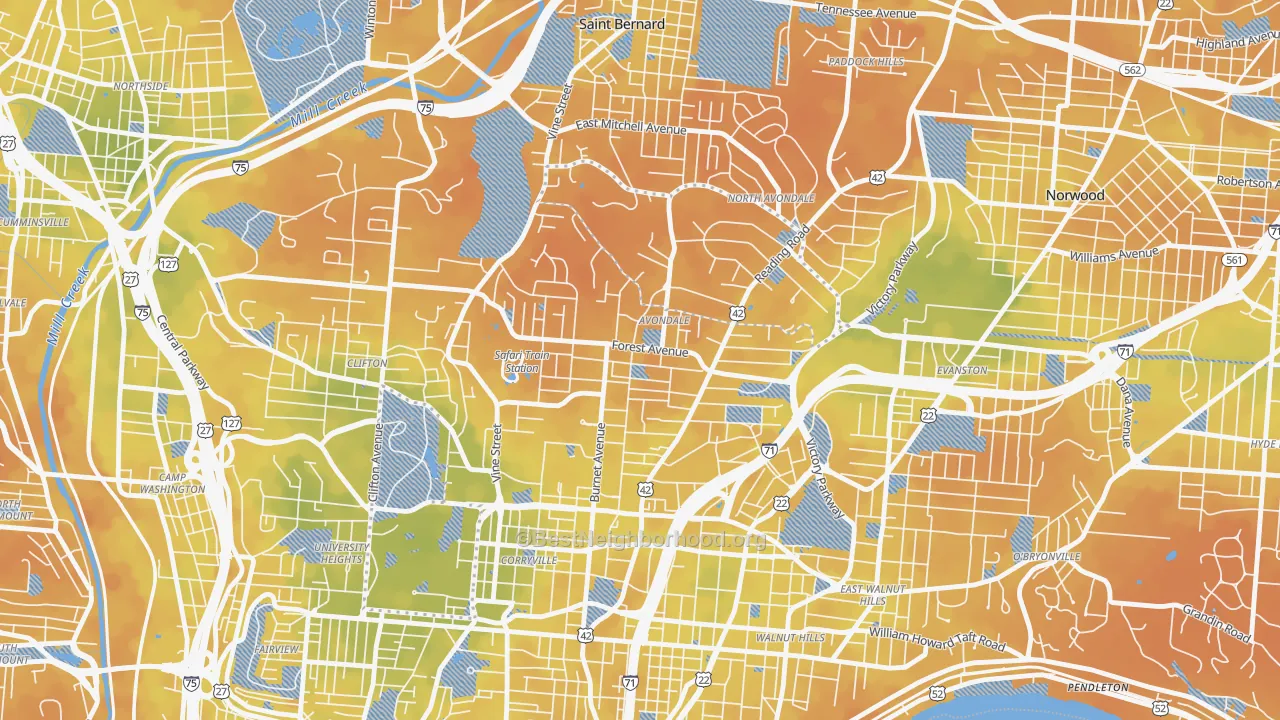 Bike Grade map of Avondale, Cincinnati, OH