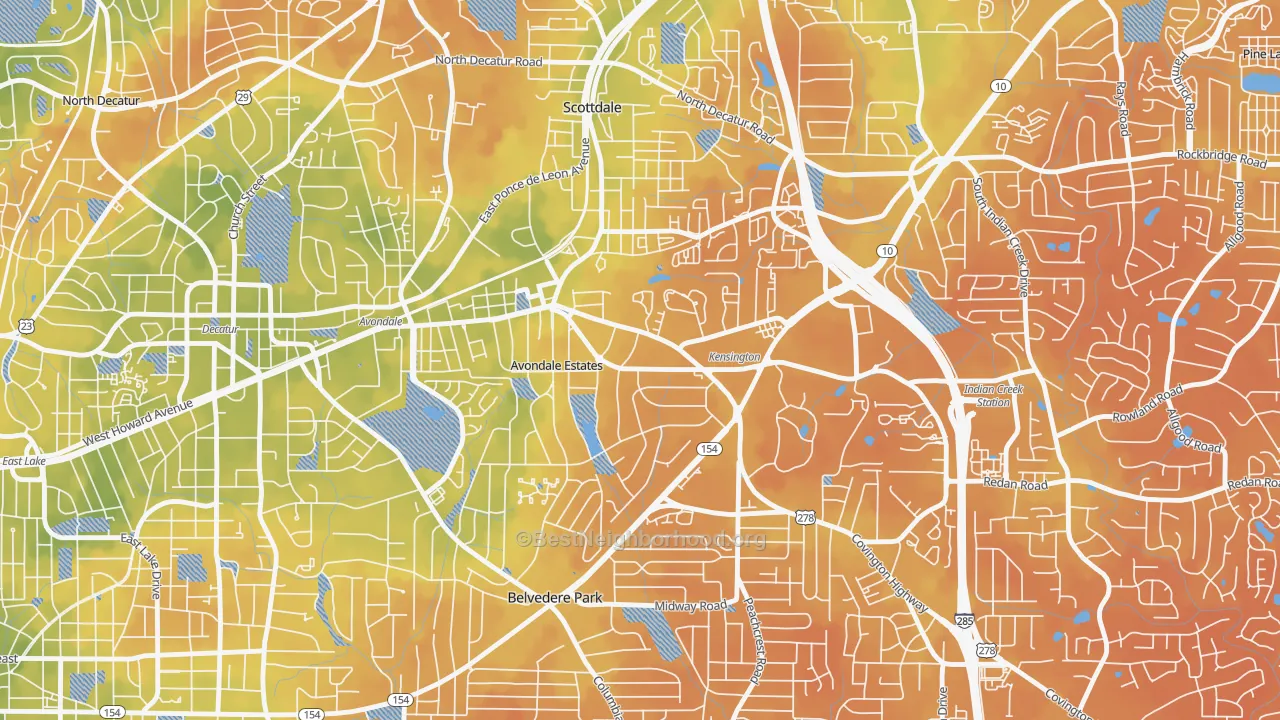 Bike Grade map of Avondale Estates, GA