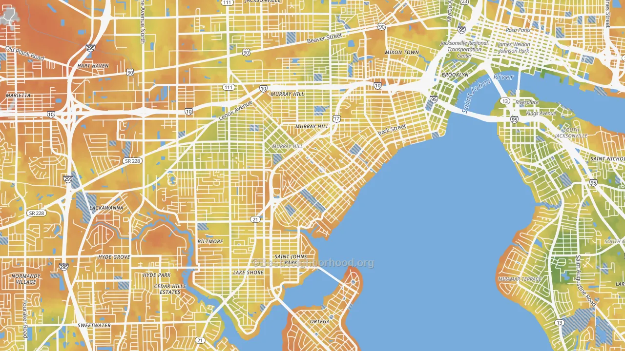 Bike Grade map of Avondale, Jacksonville, FL
